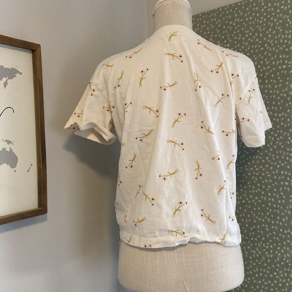 Madewell Ivory Petite Floral Print Pocketed Cropped Short Sleeve Blouse Sz Small - Picture 5 of 7